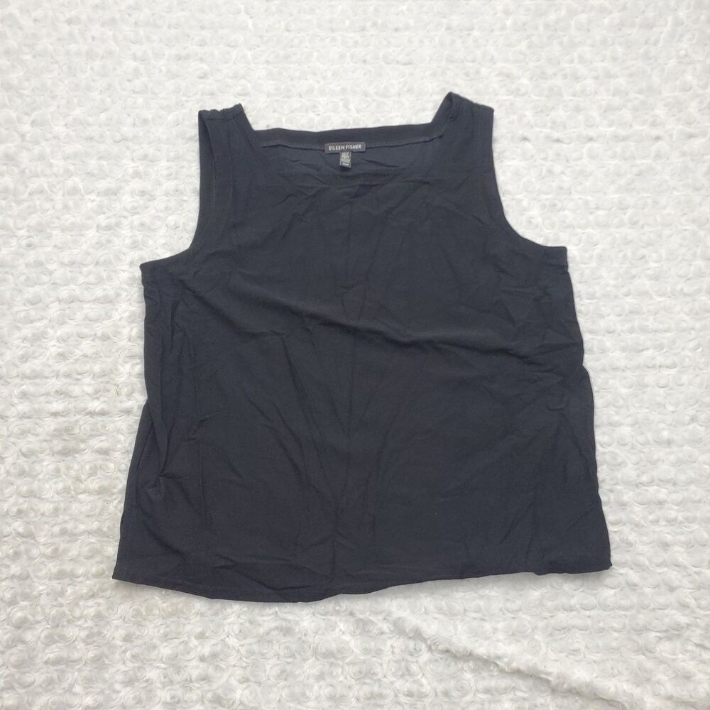 Eileen Fisher Tank Top Womens Black Sleeveless Stretch Side Slits